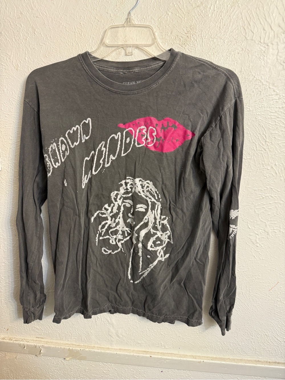 Shawn Mendes The Tour Charcoal Long-Sleeve Graphic Tee with Pink Accent
